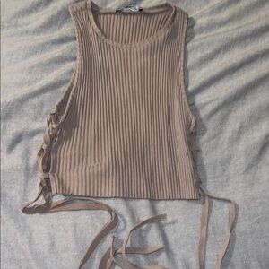 Zara Ribbed Tan Sleeveless Top with tie up sides